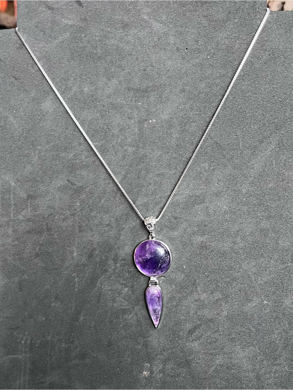 Amethyst Double-Drop Pendant Necklace - Sterling Silver Finish